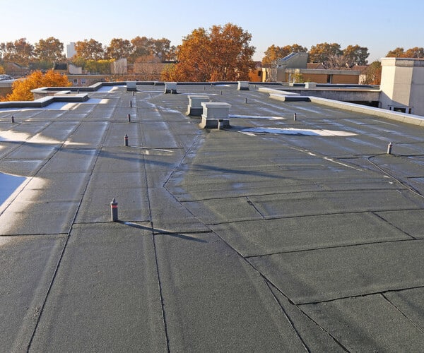overhead view of a built-up roofing system