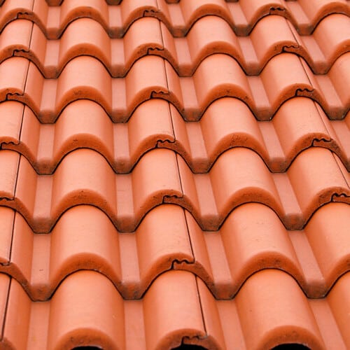 close-up of clay tile roofing