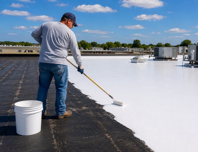 worker providing roof restoration
