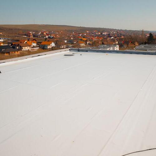 overhead view of a roof with a silicone surface
